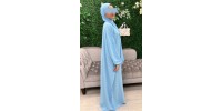 medina silksky blue prayer dress with integrated hijab 